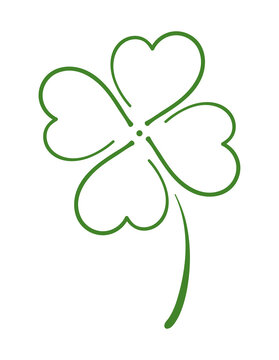 Four-leaf clover icon. Green herb outline. St. Patrick's day symbol. Vector illustration on isolated background.