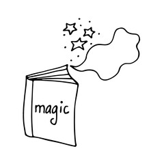 A magic book on astrology, a book of spells and witchcraft. Doodle style. Vector illustration isolated on a white background.