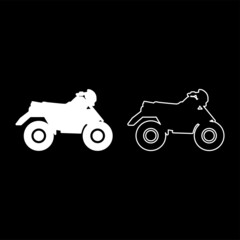 Quad bike ATV moto for ride racing all terrain vehicle set icon white color vector illustration image solid fill outline contour line thin flat style