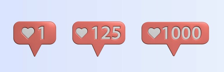 Like in social media counter. 3d vector. likes on chat button. 