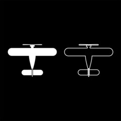 Propelier aircraft retro vintage small plane single engine set icon white color vector illustration image solid fill outline contour line thin flat style