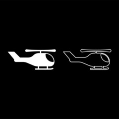 Helicopter chopper in air set icon white color vector illustration image solid fill outline contour line thin flat style