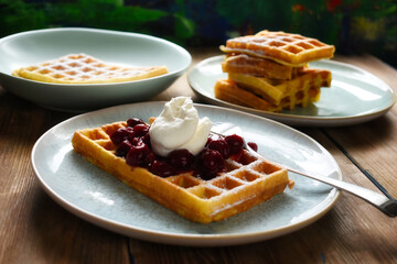 Belgian waffles with cherries