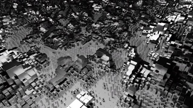 Futuristic abstract cubic grid with seamless wave animation. Design. Abstract technological texture with rippling cubes.