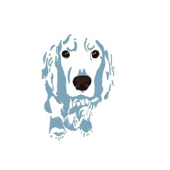 English cocker saniel. Image of a dog. Blue spots on a white background.