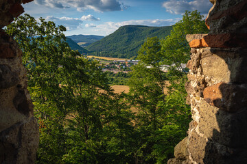 landscape with sky and clouds, view from Castle Sasov, Slovakia