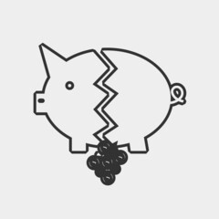 Broken piggy bank vector icon solid grey