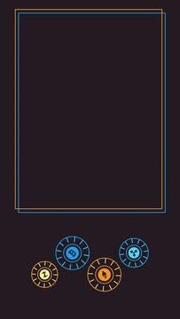 4k vertical video of cartoon crypto design on black background.