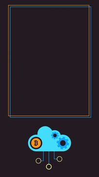 4k vertical video of cartoon crypto design on black background.