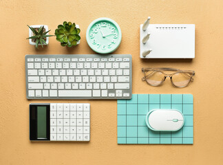 Different gadgets on color background
