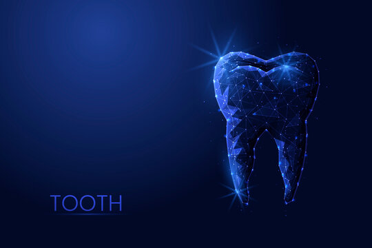 Human tooth low poly vector illustration. Concept of dental care and diseases.