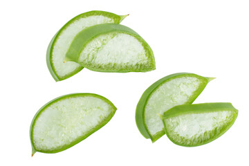 Aloe leaves, cut, isolated on a white background.