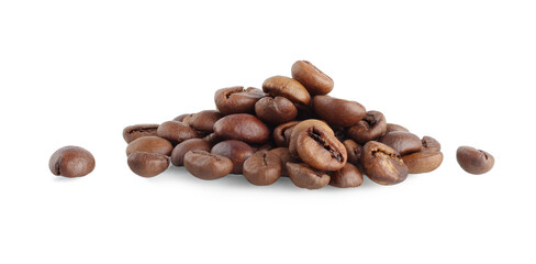 Coffee beans, heaped, isolated on a white background.