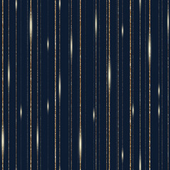 Vector abstract seamless pattern with gold glitter stripes. Falling sparkle particles on blue background - 489260733