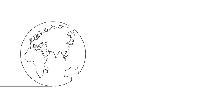Animation of an image drawn with a continuous line. Globe.