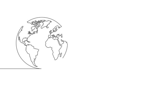 Animation of an image drawn with a continuous line. Globe.