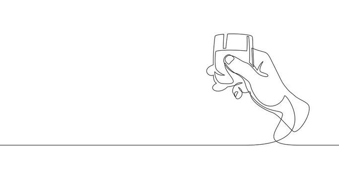 Animation of an image drawn with a continuous line. Hand holding glass.