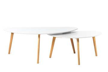 Wooden coffee tables on white background