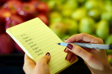 I love making lists. Cropped image of a womans hand holding a shopping list.