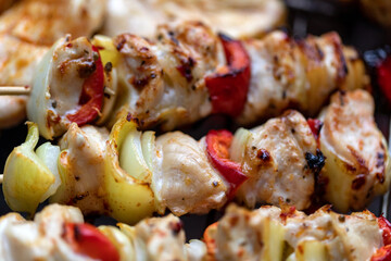 barbecue with delicious grilled meat on grill