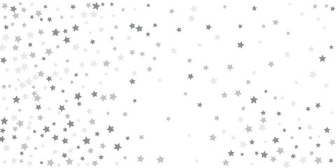 Silver star confetti. Falling stars on a white background. Illustration of flying shining stars. Decorative element. Suitable for your design, postcards, invitations, gift, vip.