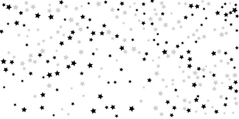 Silver star confetti. Falling stars on a white background. Illustration of flying shining stars. Decorative element. Suitable for your design, postcards, invitations, gift, vip.