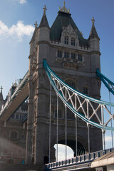 Fototapeta na wymiar Magnificent Tower bridge in London, with blue chain. No people