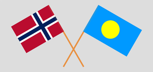 Crossed flags of Norway and Palau. Official colors. Correct proportion