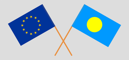 Crossed flags of the European Union and Palau. Official colors. Correct proportion