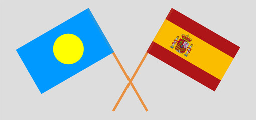 Crossed flags of Palau and Spain. Official colors. Correct proportion
