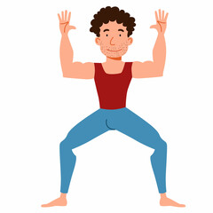 man doing yoga. Slender guy in pose on a white background. Vector illustration in a flat style