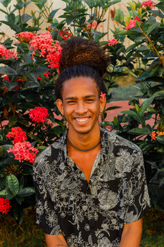 Portrait of a man with long curly hair