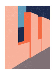 Contemporary aesthetic geometry architecture poster in mid century modern style