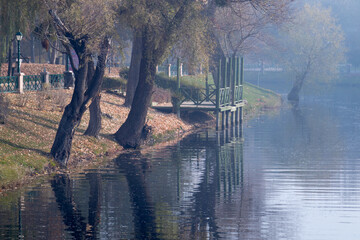 foggy autumn on the river bank