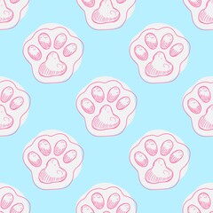 Cat paw vector seamless pattern for print or web design