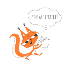 Squirrel in love. Vector cute illustration isolated on white background for prints about love, for children's prints, postcards