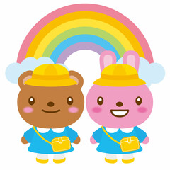 虹とクマとウサギ　スモック