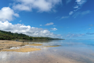 Fiji beach with water and clouds