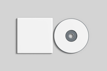 Blank CD or compact disk and cover mockups on gray background