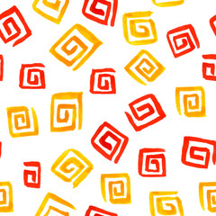 Watercolor background, a Pattern of Geometric elements of yellow and red isolated on white