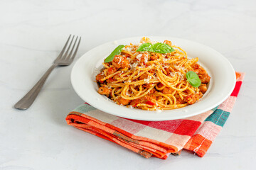 Chicken Spaghetti Pasta, Mediterranean Food, Pasta Photography
