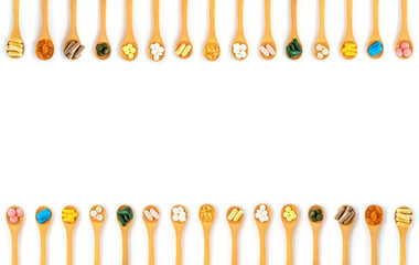 Supplements and vitamins on a white background. Selective focus.