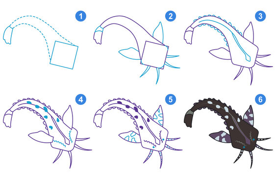 Instructions for drawing agamix. Step by step.