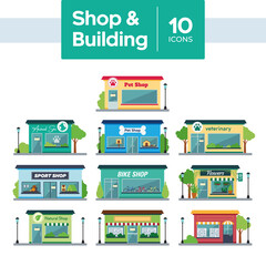 Set of different shop building icons Vector