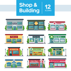 Set of different shop building icons Vector