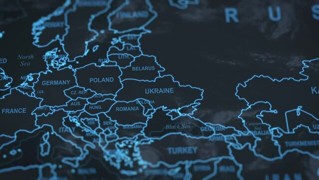 world map animation. Close up of Ukraine borders. 4k resolution.