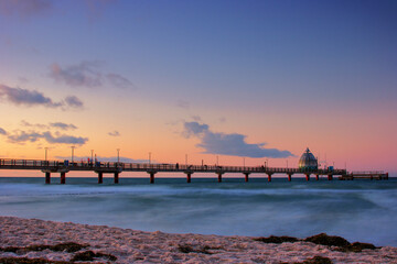 Seeb&auml;derbr&uuml;cke Zingst, Winter, Sturm, Sonnenuntergang, Langzeitbelichtung