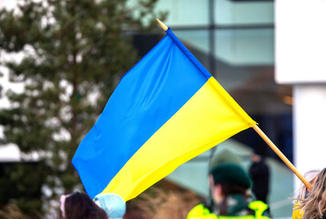National flag of Ukraine. The patriotic flag of Ukraine flies in the wind