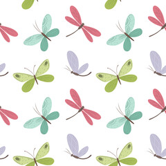 Butterflies seamless pattern, cute and colorful insects. Vector illustration.