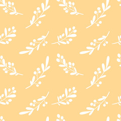 Trendy seamless pattern with botanical elements of tender twigs. Vector illustration.